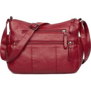 🆕 Volganik Rock PU Leather Shoulder Bag Women Red Soft Pocketbooks Purse